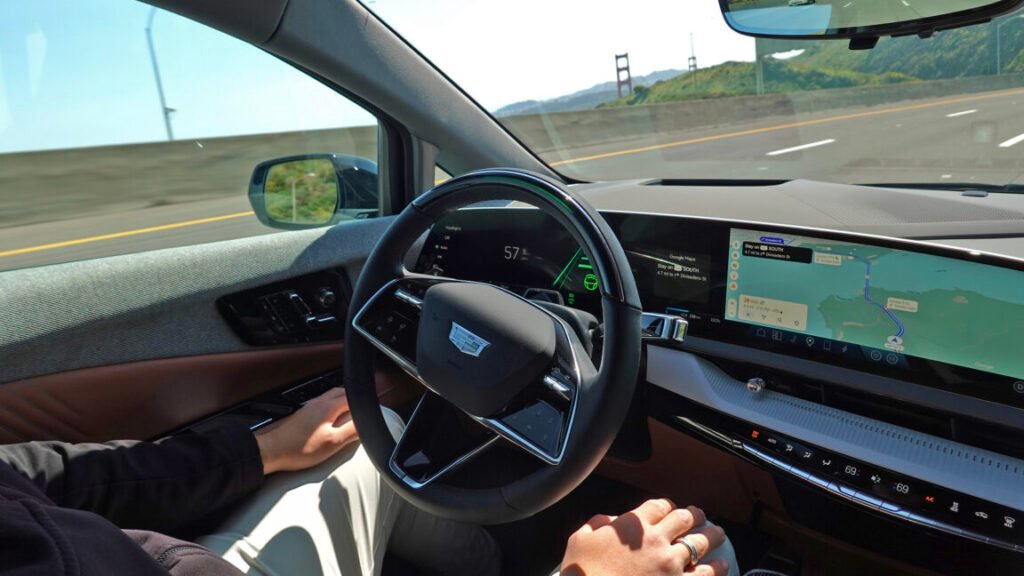 an interior photo of a Cadillac optiq while Super Cruise is active