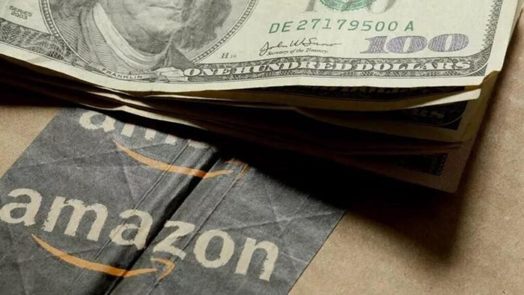 Amazon box with cash on top.