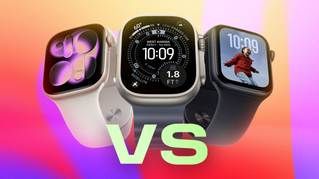 Three models of Apple Watches with "vs" below them.