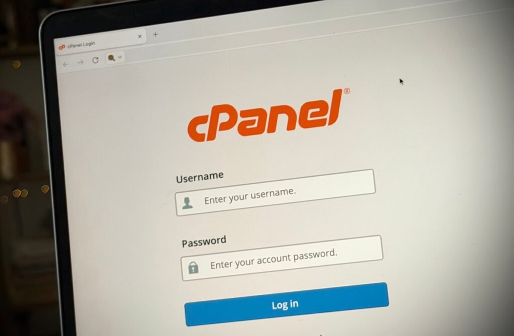 a cPanel login screen showing the username and password prompt