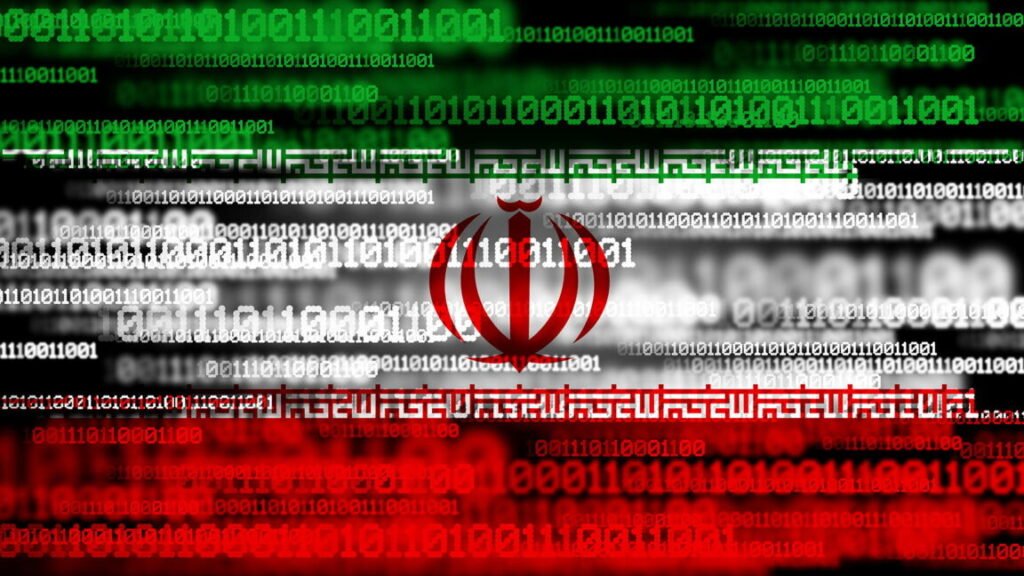 Flag of Iran on binary code.