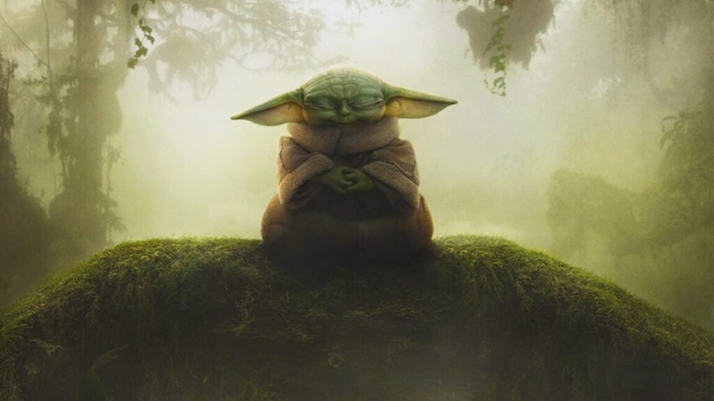 poster art showing yoda-like figure in silhouette sitting on a branch in a swamp
