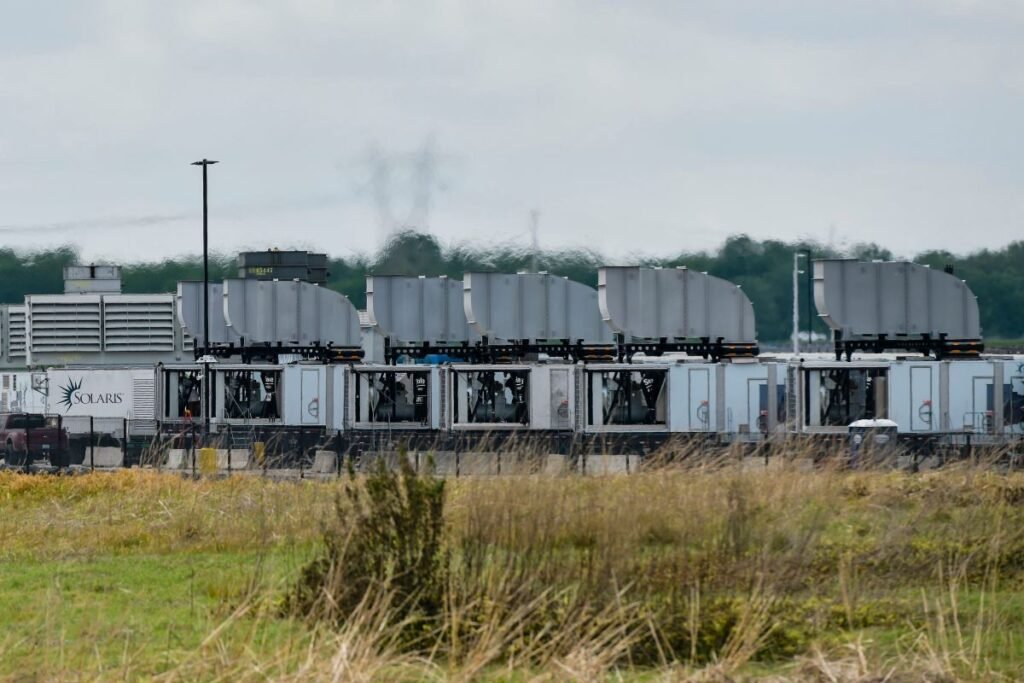 Gas turbines are visible at an xAI data center on Riverport Rd in Memphis, TN on April 25, 2025.
