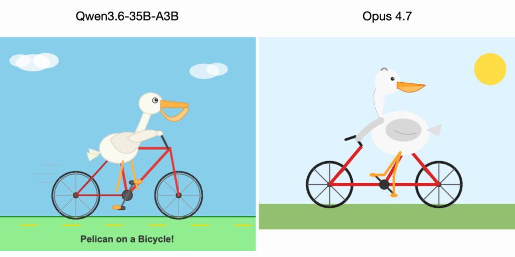 Qwen3.6-35B-A3B on my laptop drew me a better pelican than Claude Opus 4.7 Qwen3.6-35B-A3B on my laptop drew me a better pelican than Claude Opus 4.7