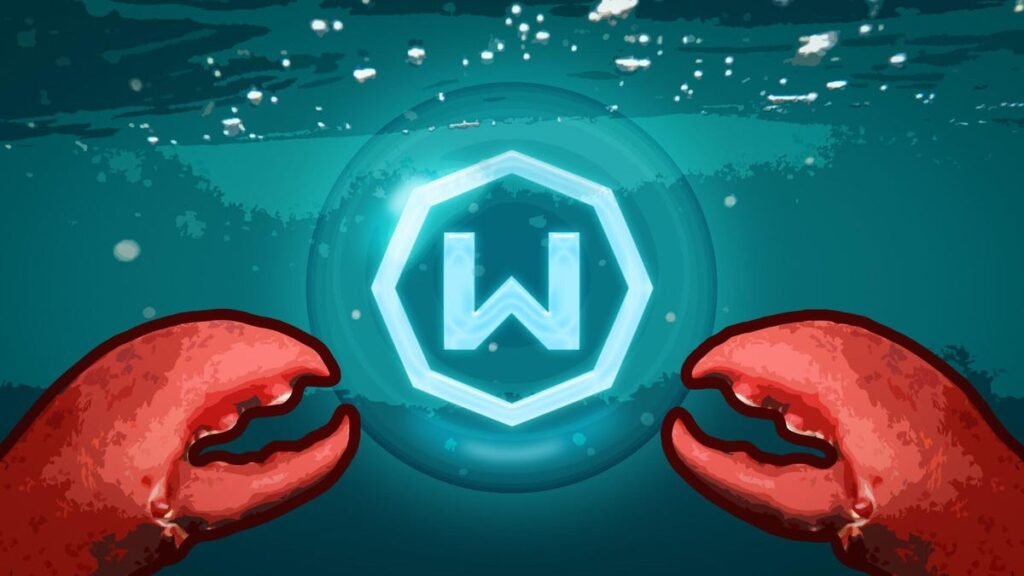 An illustration of two lobster claws reaching for a W logo for Windscribe software under the sea.