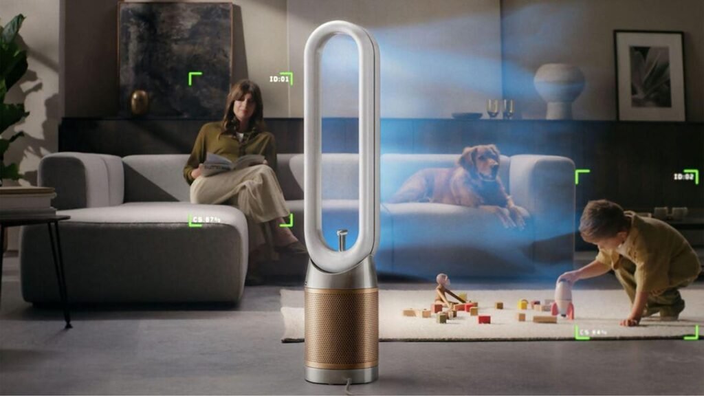 The Dyson fan in the room with multiple people