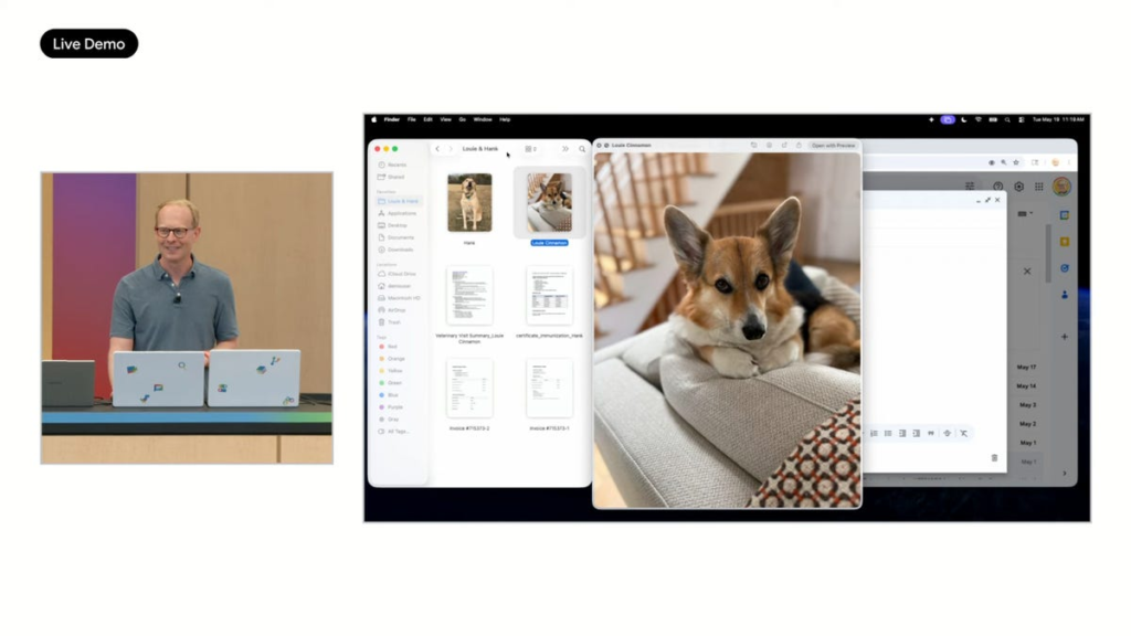 A screenshot of the Gemini on MacOS presentation during Google I/O 2026