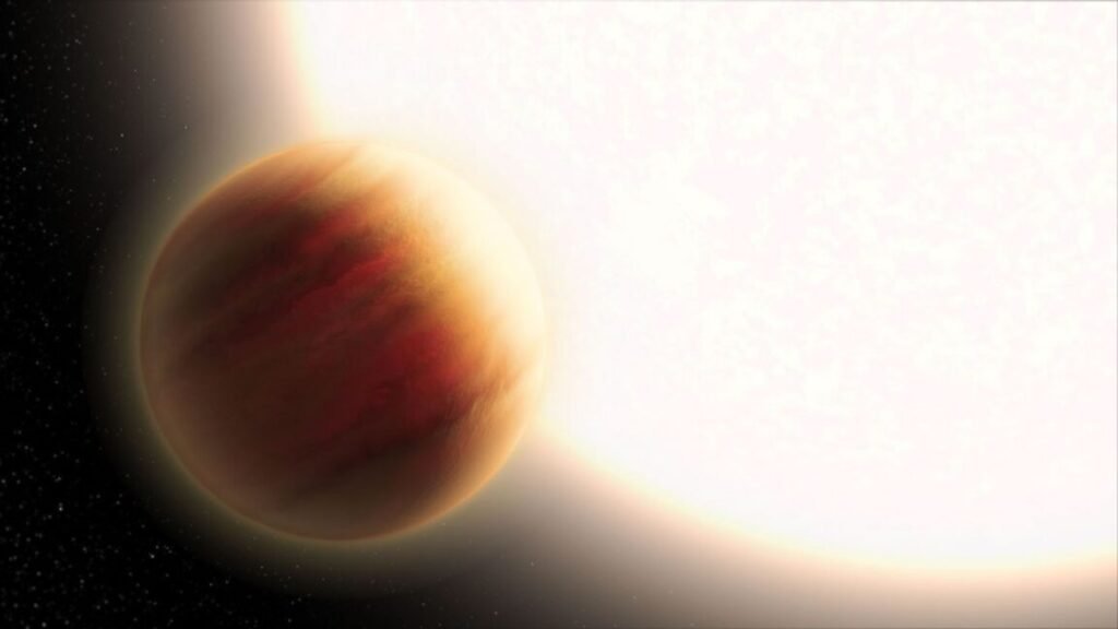 JWST maps the weather on a hot gas giant 700 light-years away Artist's conception of a Jupiter-sized exoplanet orbiting close to a large star.