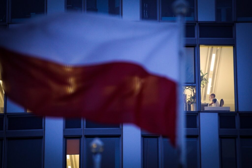 People are seen in the offices of Huawei Poland in Warsaw, Poland on January 12, 2018.
