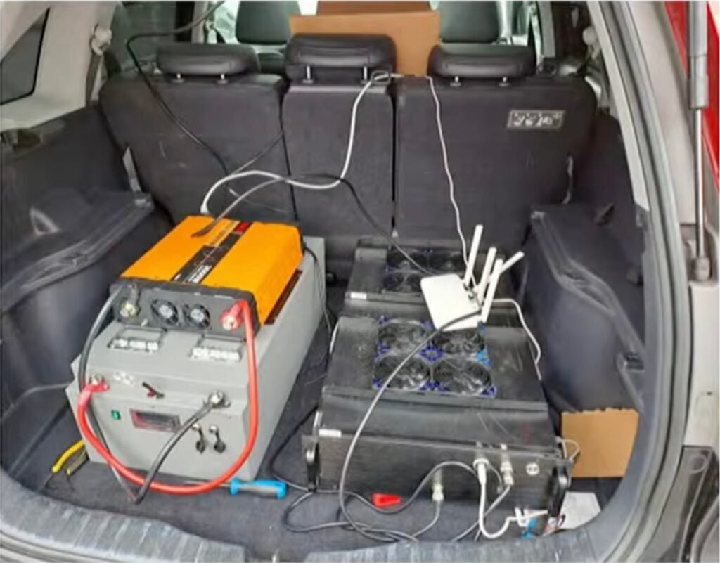 a photo of an SMS blaster in the back of a van, as shown by Toronto Police as an example in a recent case.