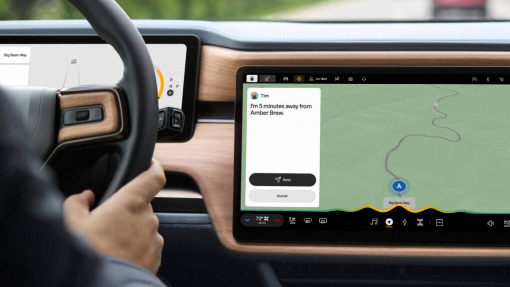 Rivian adds a new onboard AI assistant to its latest software update A Rivian infotainment screen with information from the AI assistant on it