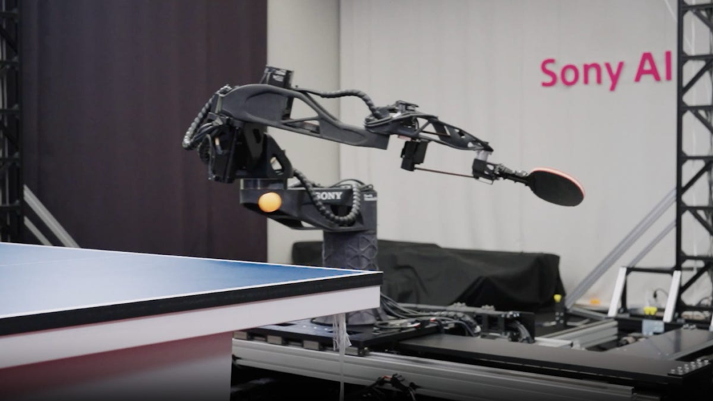 A screenshot from Sony's video of a table tennis-playing AI robot