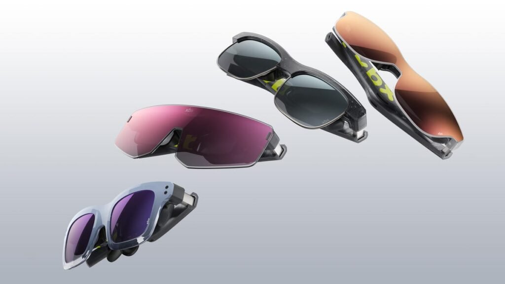 A range of Xreal display glasses designs including sunglasses and visor glasses