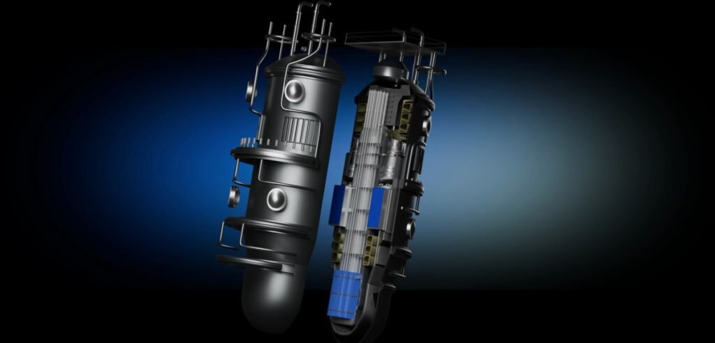 An illustration shows a cutaway view of Apollo Atomics reactor design.