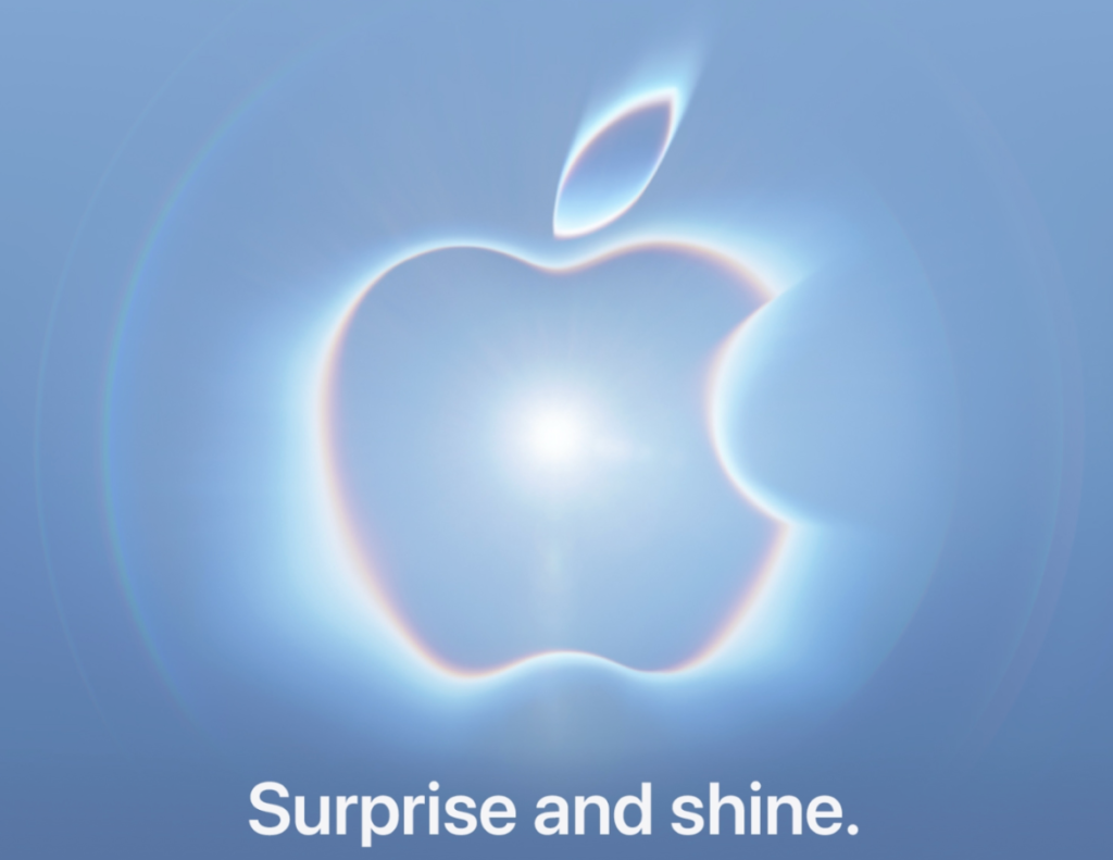 silvery-blue Apple logo