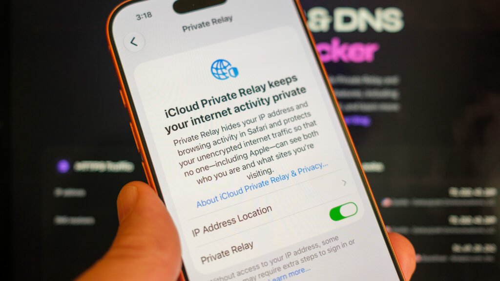 A phone with Apple's iCloud Private Relay settings on the screen.