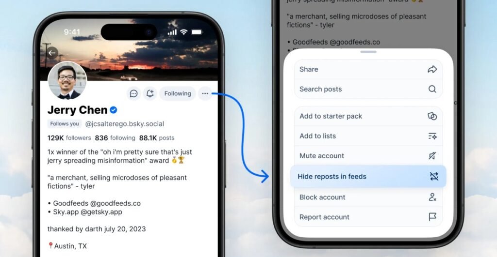 Bluesky now lets you hide reposts from that annoying person you follow