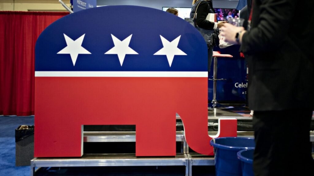 The Republican Party's elephant logo displayed at a conference