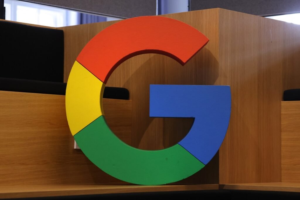 A Google corporate logo stands at the Google Germany offices on August 31, 2021 in Berlin, Germany.