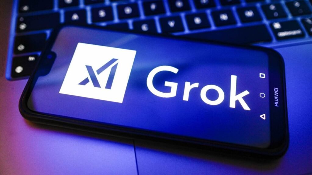 xAI and Grok logos displayed on a smartphone screen