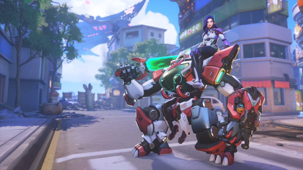 Tank hero D.Mon sitting on her mech