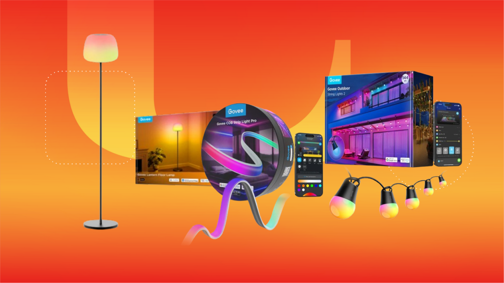 Various Govee products featured against an orange gradient background.