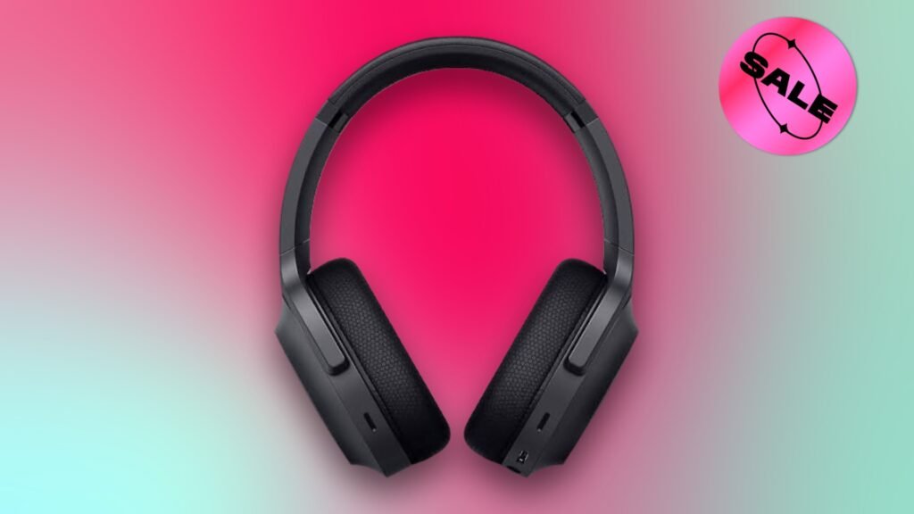 Make a Sound Decision With 41% Off This Razer Gaming Headset Deal A black headset on a pink and green CNET background with "sale" sticker.
