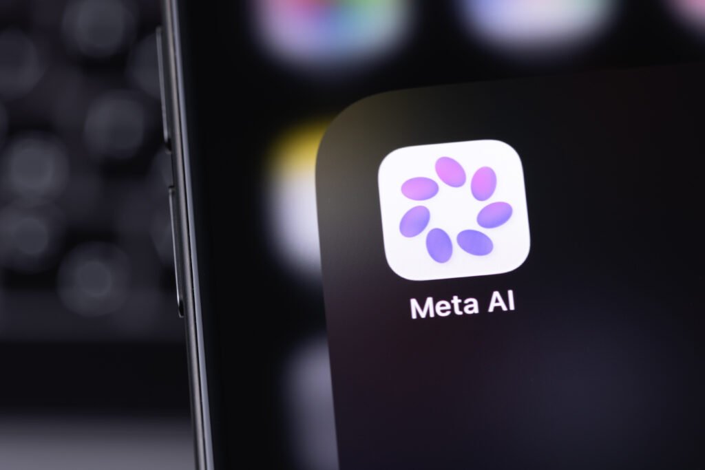 Meta AI icon mobile app on a screen smartphone iPhone closeup