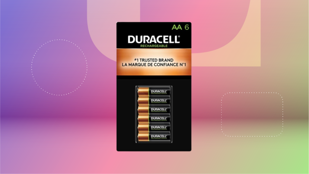 Power Up With This 6-Pack of Duracell AA Batteries for $10 Off 6-pack AA Duracell batteries against purple, pink and green CNET background.