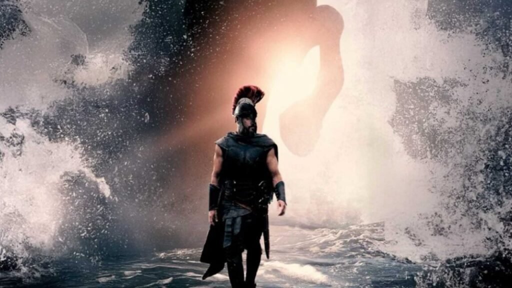 Review: Yes, we’re still arguing about Nolan’s The Odyssey poster art showing an Ithacan soldier in full armor standing against a backdrop of sea spray and a giant rearing horse