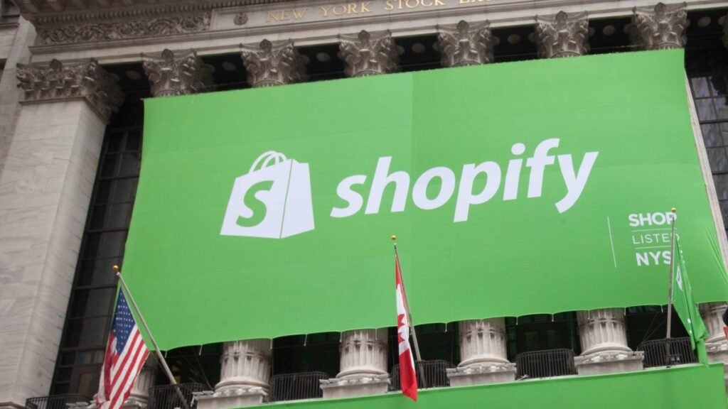 Shopify says AI search is driving more traffic and sales, not replacing Google Shopify banner at NYSE IPO, 2015