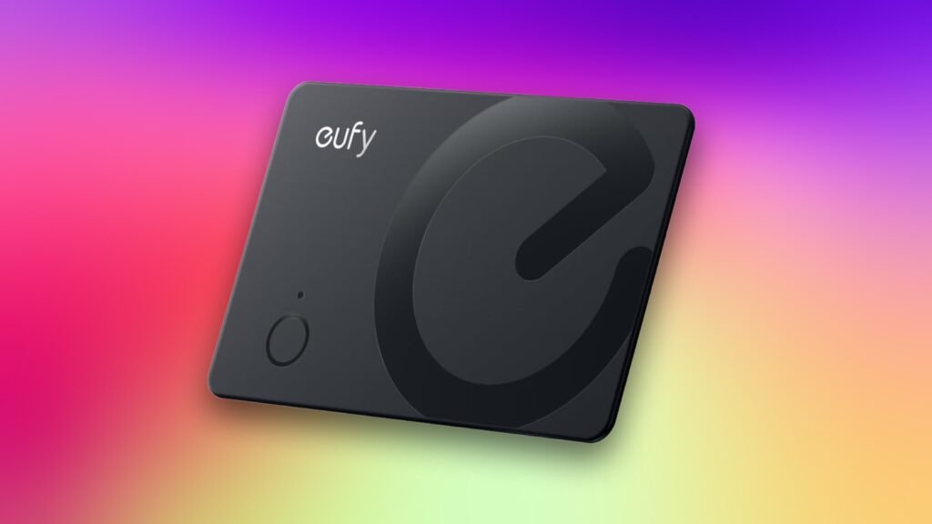 eufy SmartTrack card featured against a multicolored background
