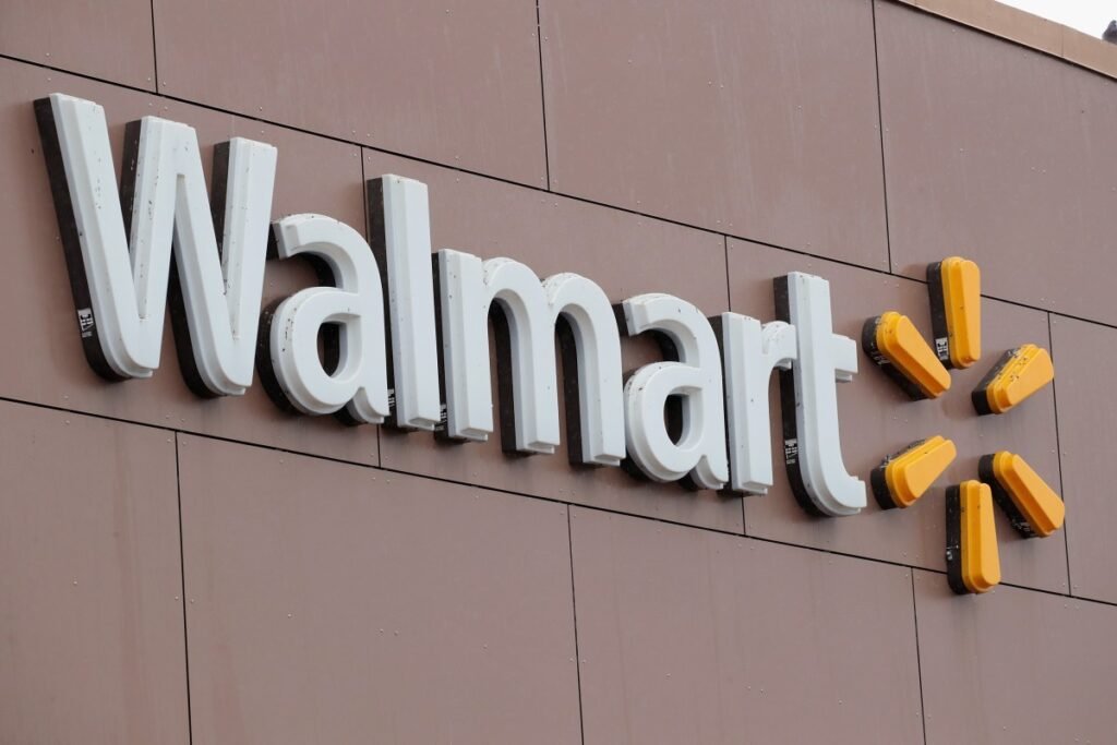 Walmart signage on store building.