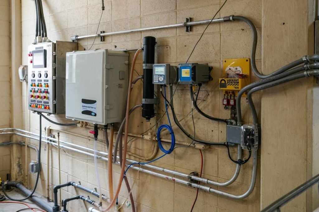 Monitoring equipment inside a water treatment plant in Social Circle, Georgia.