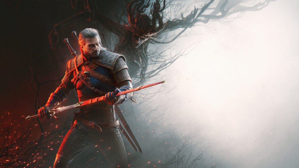 geral of rivia from the witcher looks at his sword