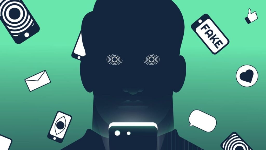 Concept illustration depicting online content, fear, addiction.