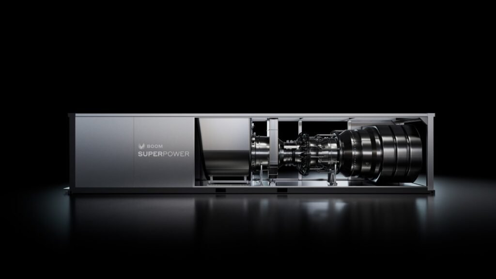 An illustration shows Boom's stationary gas turbine.