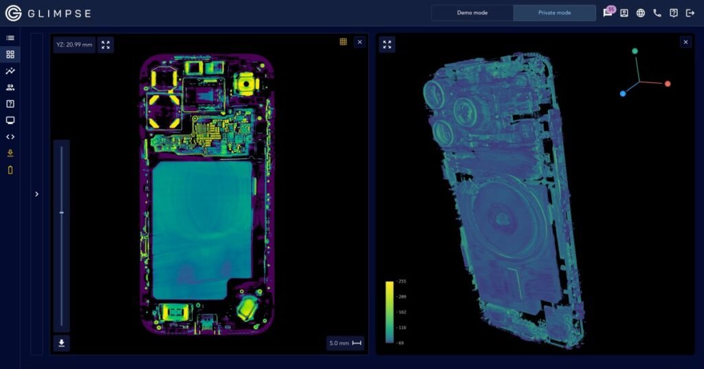 A CT scan shows the inside of an iPhone