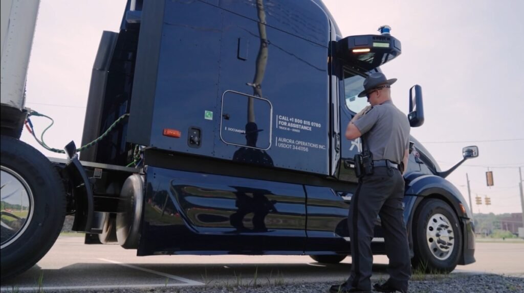Aurora self-driving truck and beacons